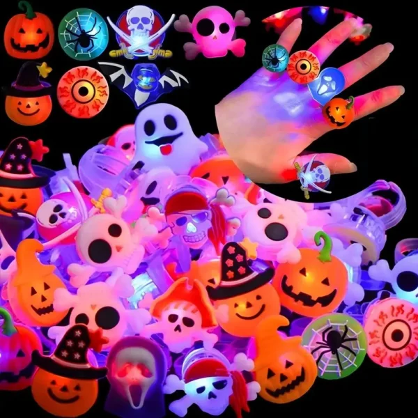 50pcs LED Halloween Glow Rings – Pumpkin, Ghost & Witch Party Favors – Image 2