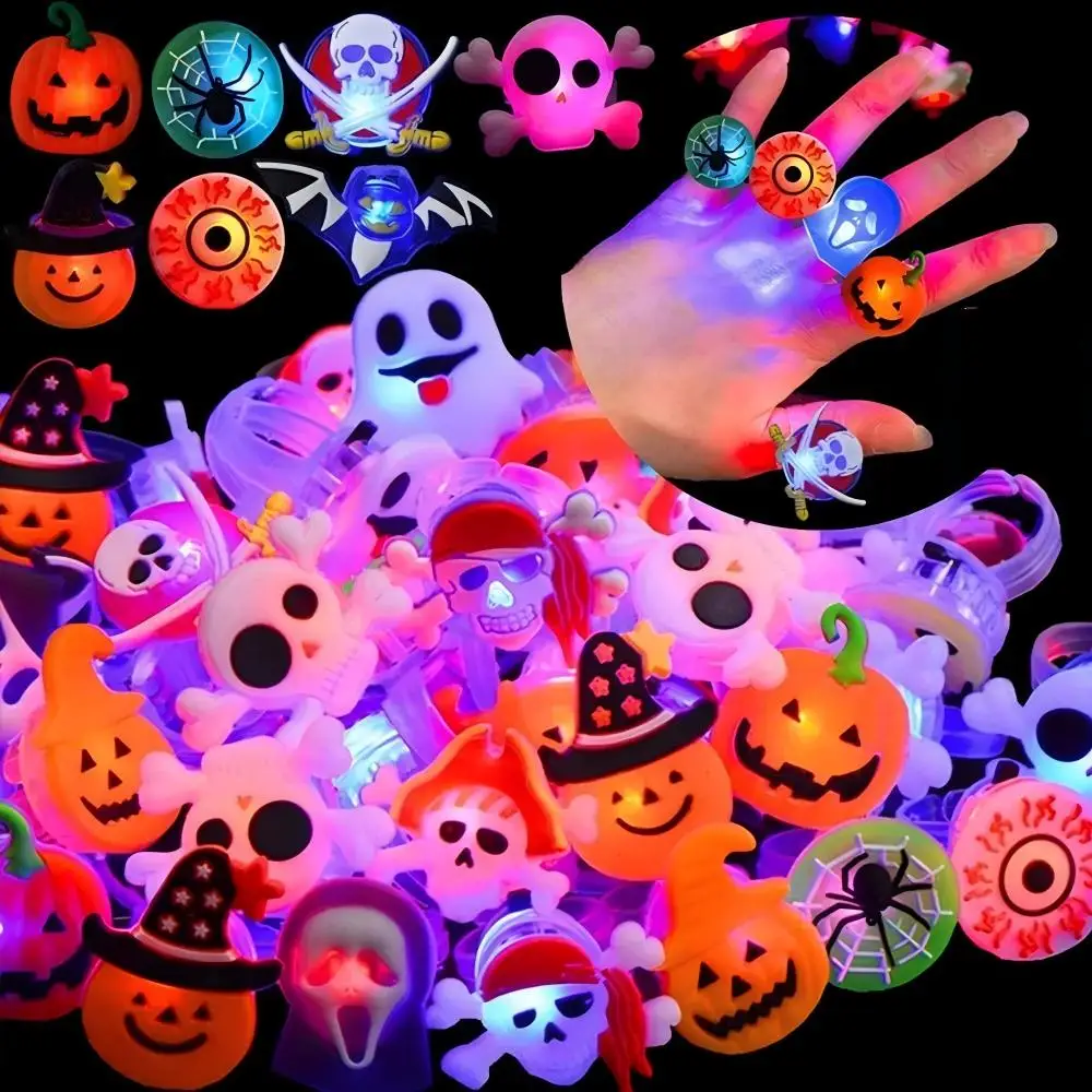 50pcs LED Halloween Glow Rings – Pumpkin, Ghost & Witch Party Favors – Image 2