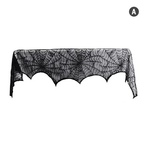 Halloween Lace Spider Web & Skull Tablecloth – Black Mantel Scarf Decoration – Image 7