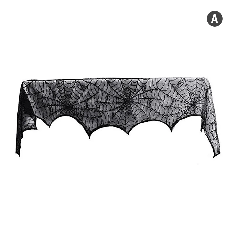 Halloween Lace Spider Web & Skull Tablecloth – Black Mantel Scarf Decoration – Image 7