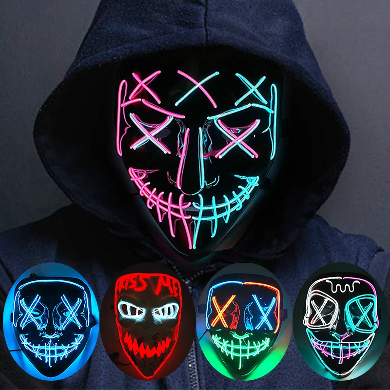 Halloween LED Purge Mask – Wireless Neon Glow Cosplay Costume