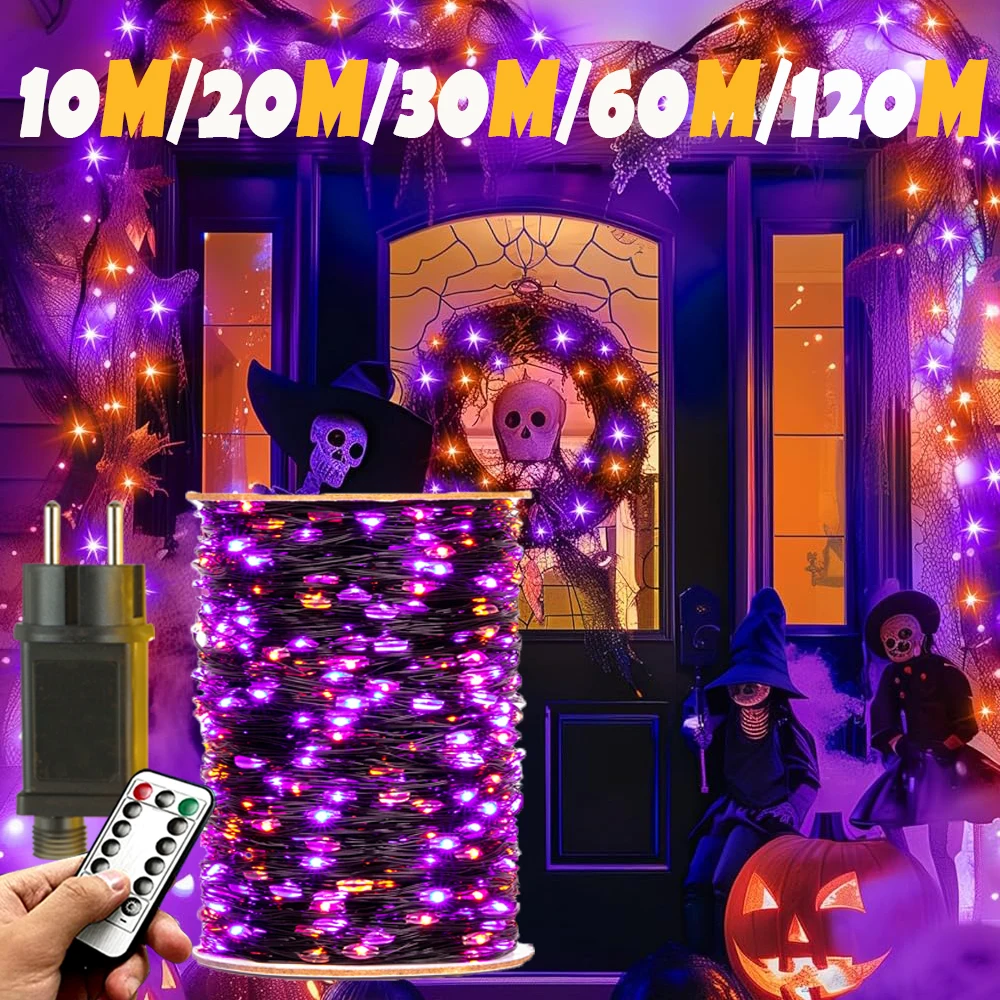 Halloween LED String Lights 10-120M – Copper Wire Purple & Orange Outdoor Garland