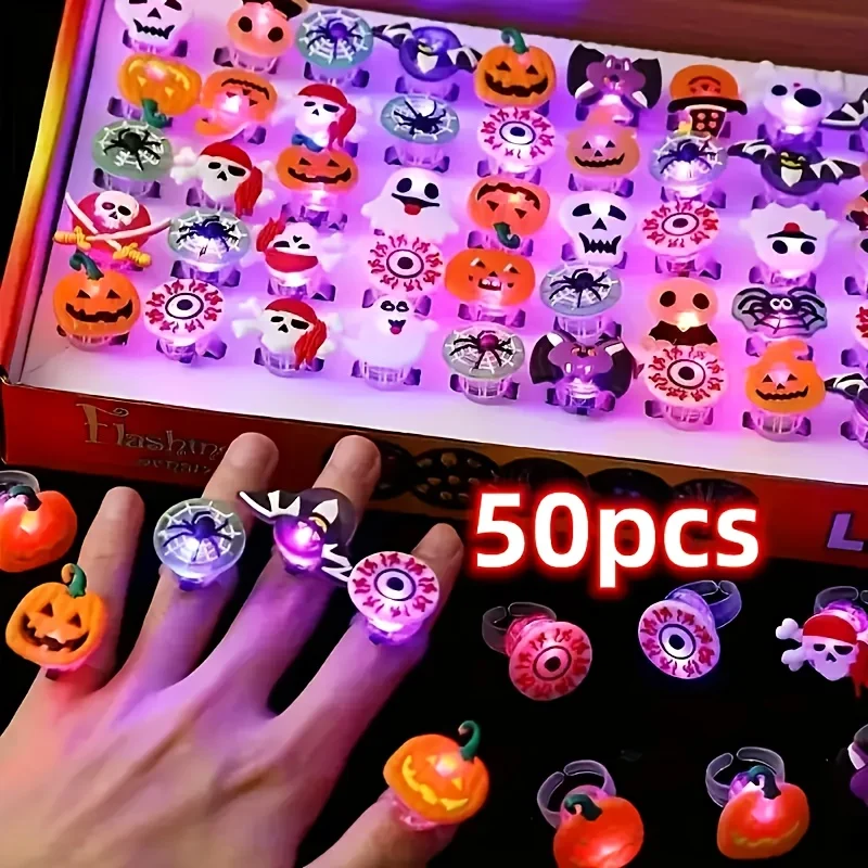 50pcs LED Halloween Glow Rings – Pumpkin, Ghost & Witch Party Favors – Image 7