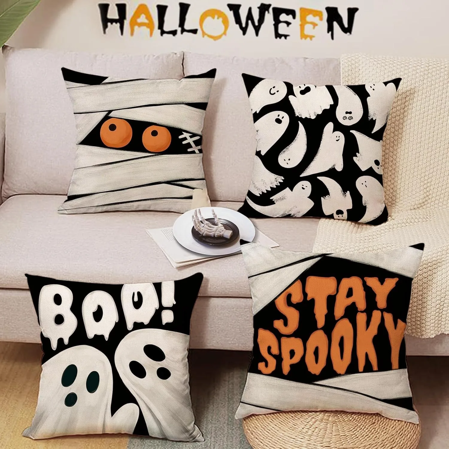 Halloween Pillowcase Ghosts & Mummy – Spooky Sofa Cushion Cover