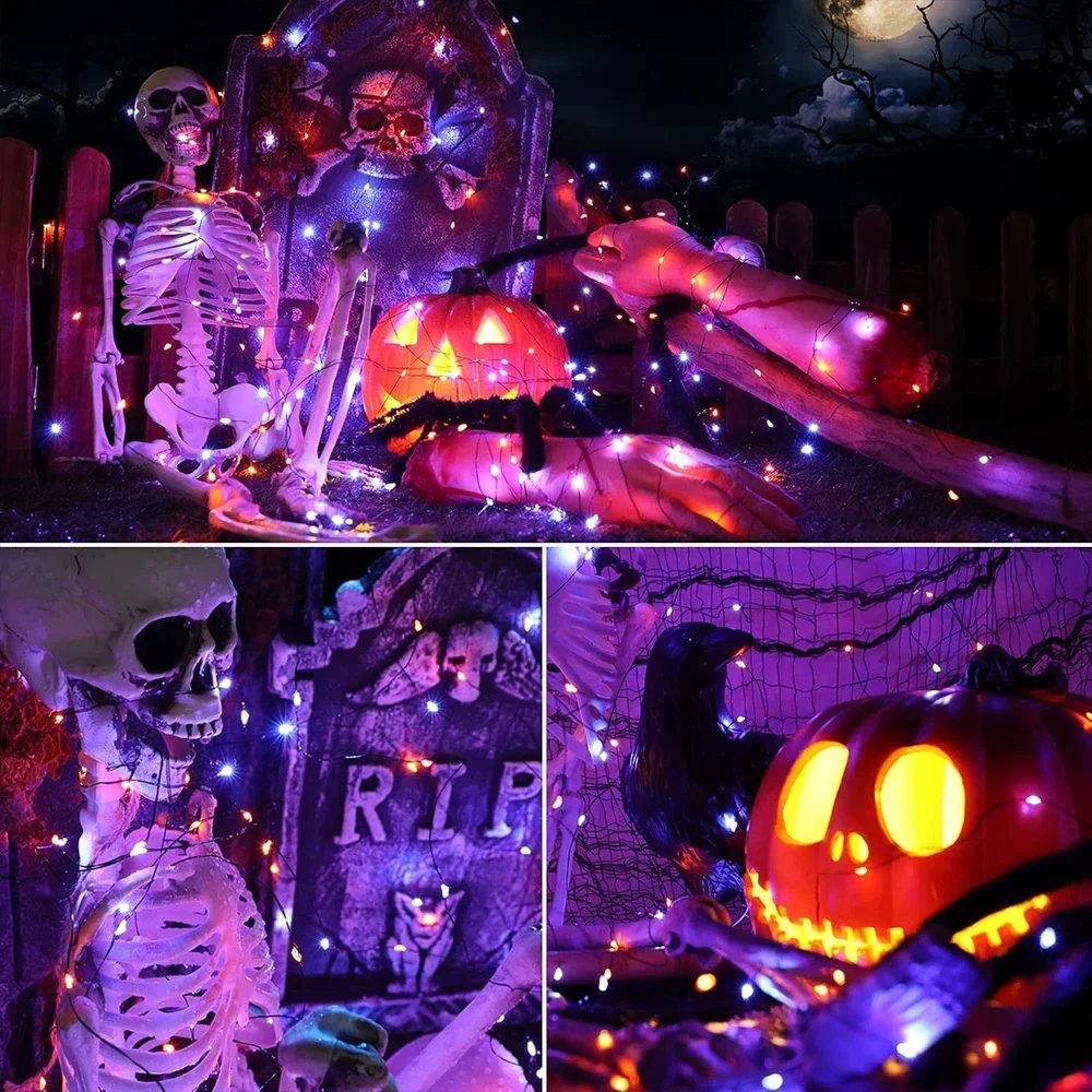 Halloween LED String Lights 10-120M – Copper Wire Purple & Orange Outdoor Garland – Image 3