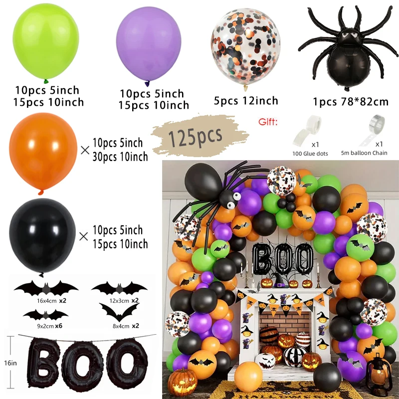 Halloween Balloon Garland Kit – Bat, Spider & Black Orange Confetti Balloons – Image 8