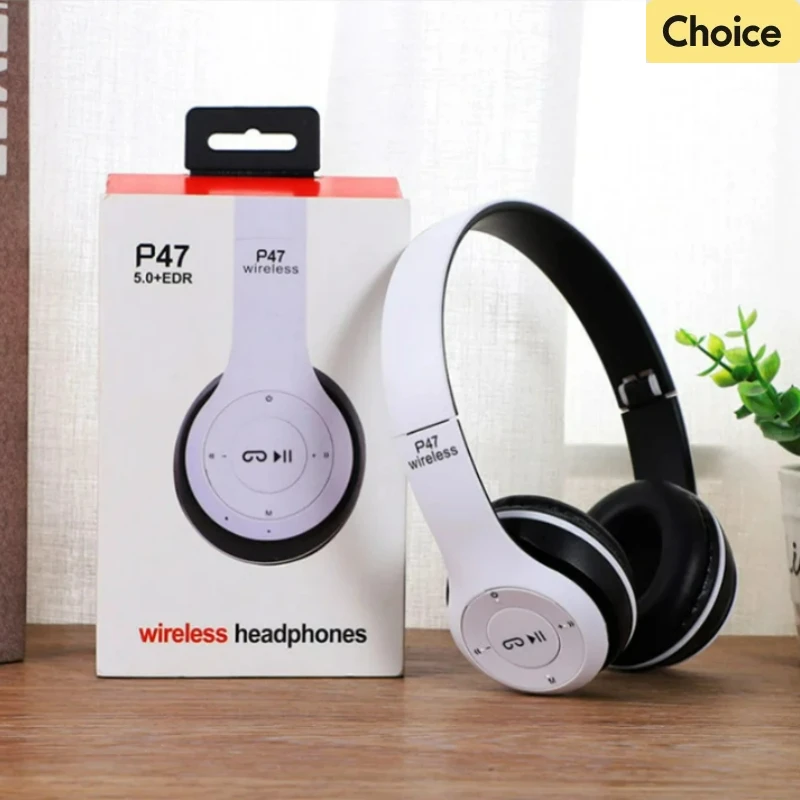 P47 Wireless Bluetooth Headset – Foldable Over-Ear Headphones with Mic