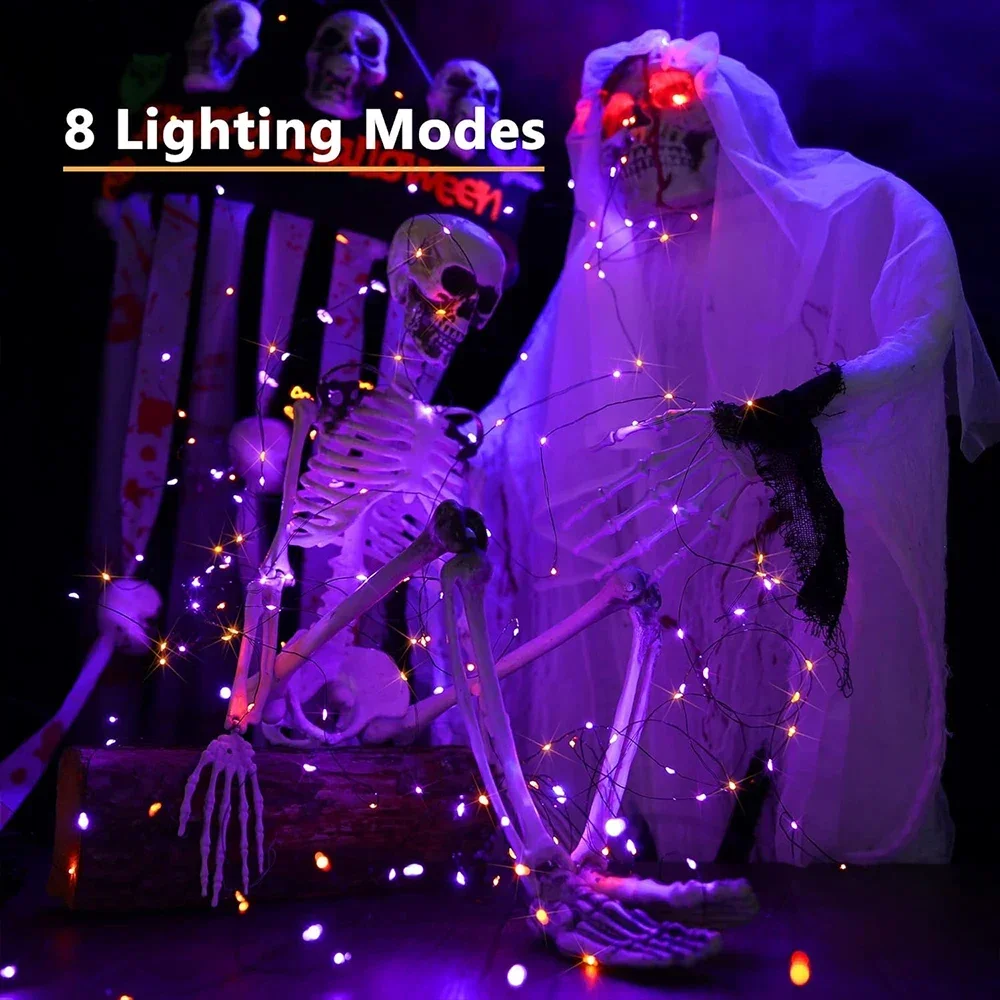 Halloween LED String Lights 10-120M – Copper Wire Purple & Orange Outdoor Garland – Image 2