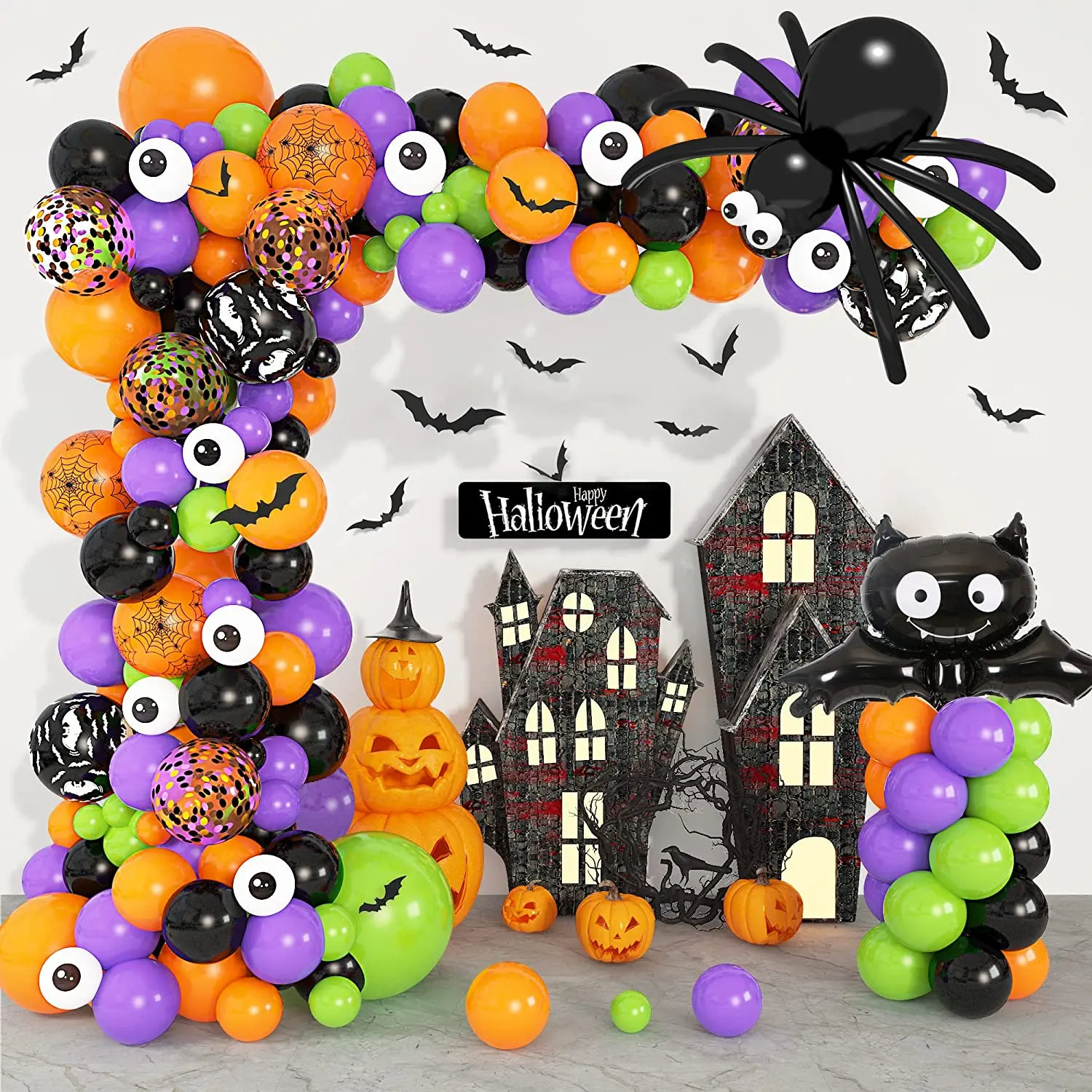 Halloween Balloon Garland Kit – Bat, Spider & Black Orange Confetti Balloons – Image 3