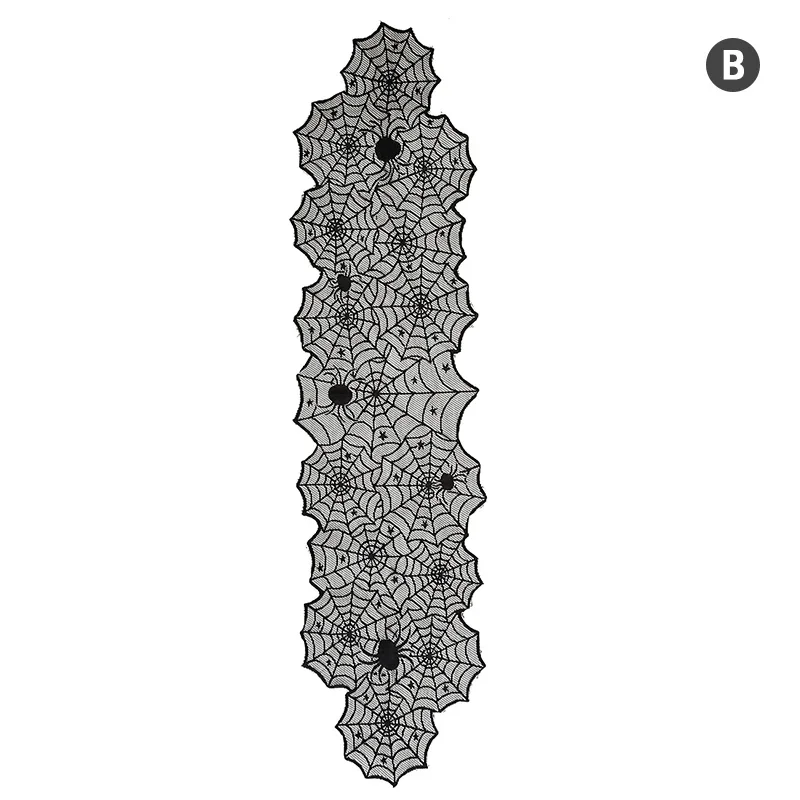 Halloween Lace Spider Web & Skull Tablecloth – Black Mantel Scarf Decoration – Image 8